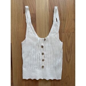 Abercrombie & Fitch White 100% Cotton Knit Henley Button Tank Size S